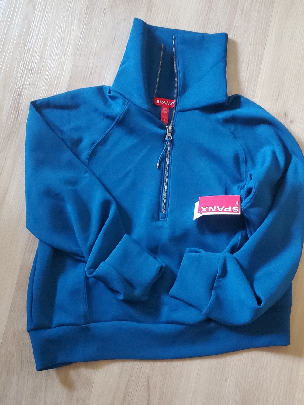 SPANX Teal Blue Half-Zip Pullover Sweater